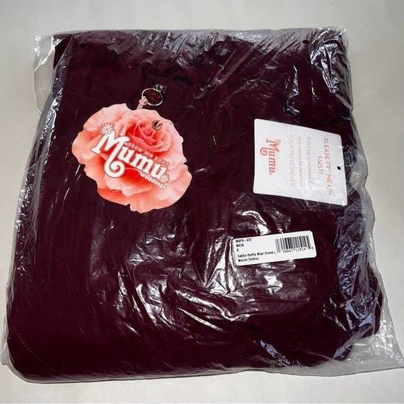 Show Me Your Mumu Caitlin Ruffle Maxi Dress in Merlot Chiffon Size S NWT - Picture 4 of 7